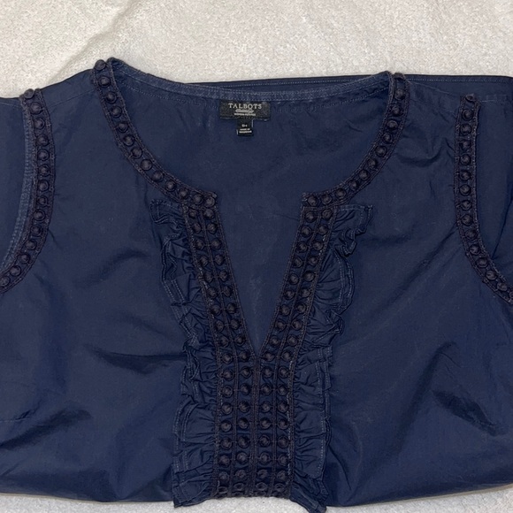 TALBOTS - navy – blue cotton tunic with decorative trim. Imported. 1XWP - Picture 2 of 6